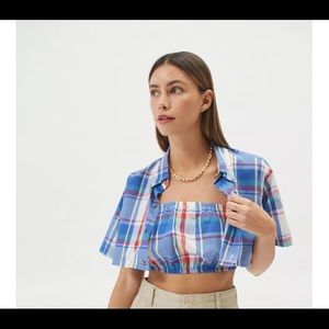 UO Vintage Checkered button down and tube top
